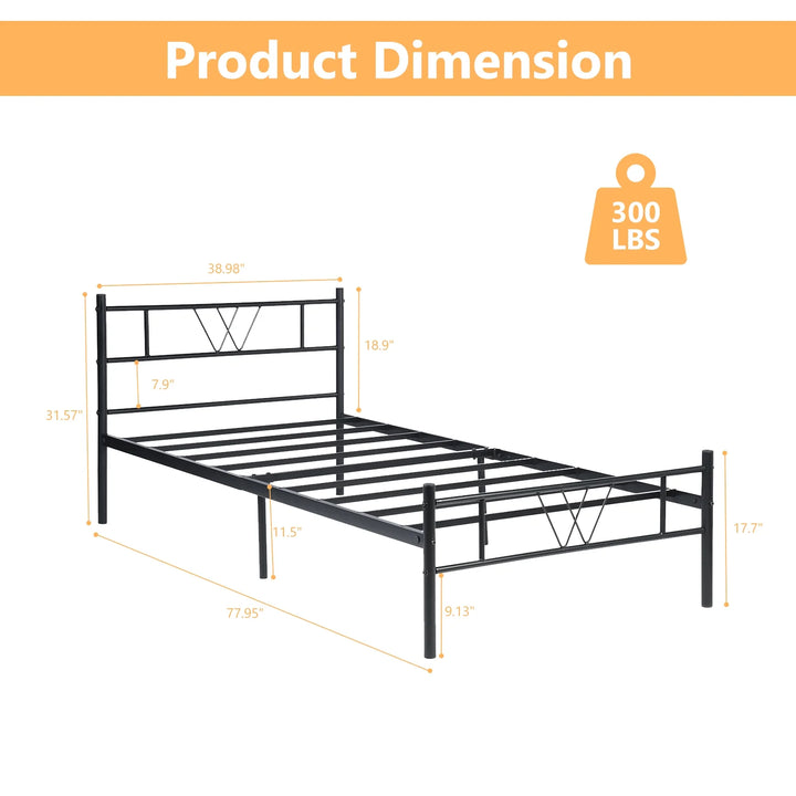 Twin Size Bed Frame, 11.2" Height Classic Metal Bed Frame with Iron-Art Headboard/Footboard/Under Bed Storage/No Box Spring Needed,Black