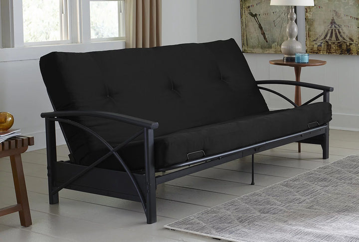 Full Size 6 Inch Futon Mattress with Tufted Cover and Recycled Polyester Fill - Black