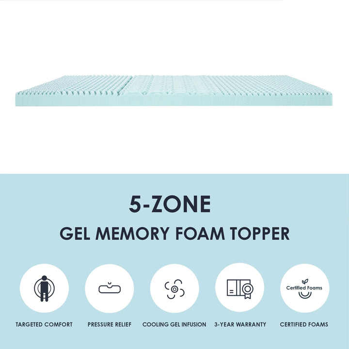 4" 5-Zone Cooling Gel Memory Foam Mattress Topper, Queen