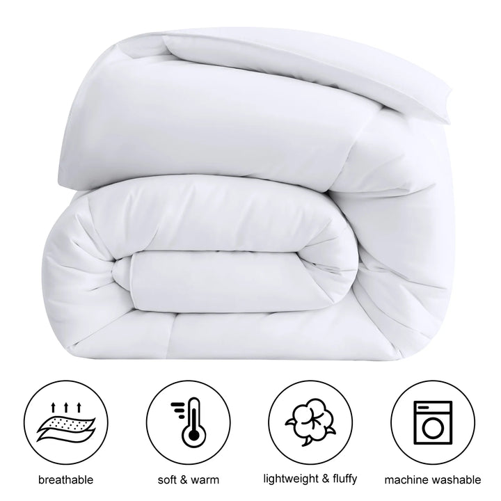 All Season Queen Size Cooling Comforter，Fluffy down Alternative Comforter - Quilted Duvet Insert with Corner Tabs - Luxury Soft Hotel Comforter - Reversible - Breathable - White