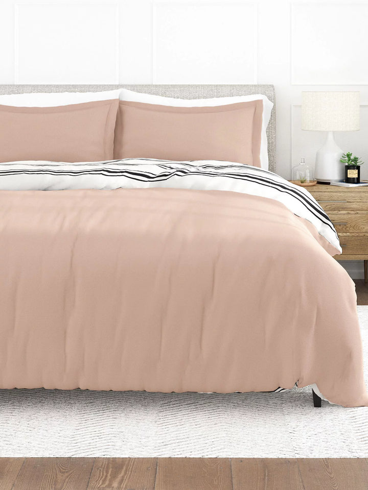 - 3 Piece Rose Desert Stripe Microfiber Duvet Cover Set with Shams for King Beds