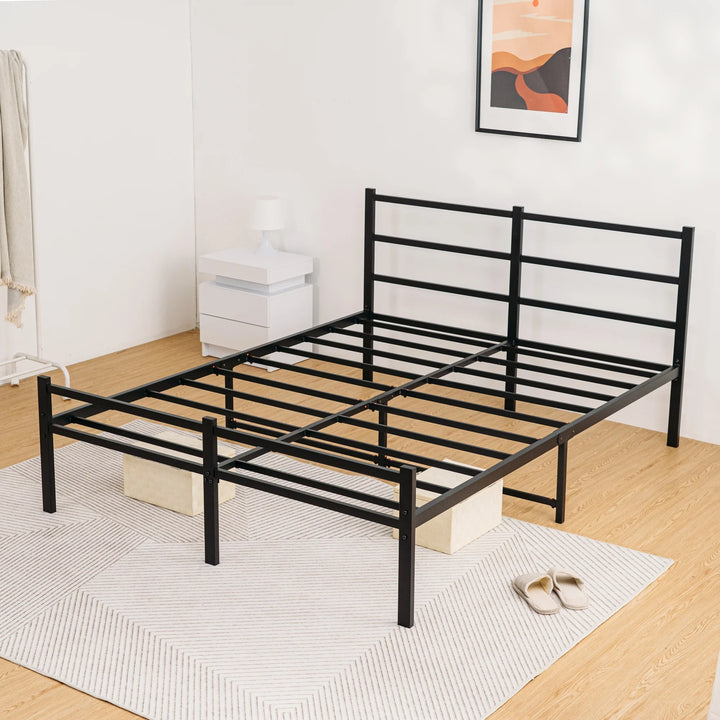 King Bed Frame with Square Frame Headboard and Footboard 14 Inch Heavy Duty Metal Slat Mattress Foundation Bed Easy Assembly, Black