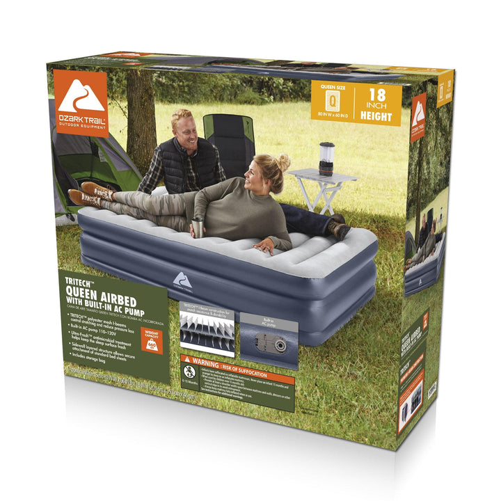 Tritech Quadcomfort 18In Air Mattress Antimicrobial Coating with Built-In AC Pump, Queen