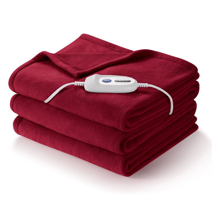 Electric Heated Blanket Polar Fleece Full Size 77''X 84'' with 4 Heating Levels 10H Auto-Off Machine Washable - Red