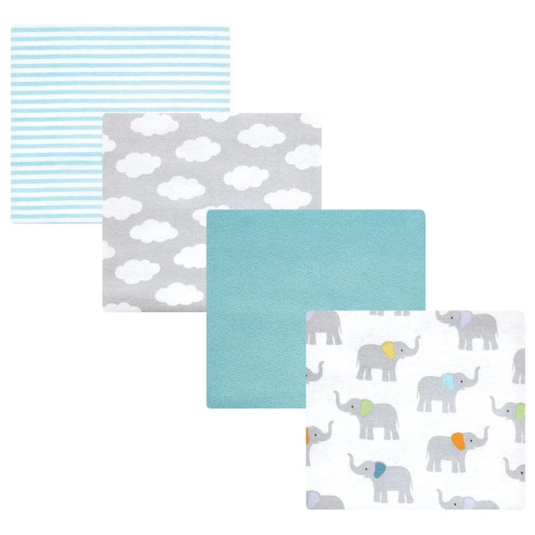 Cotton Poly Flannel Receiving Blankets, Teal Elephant, One Size