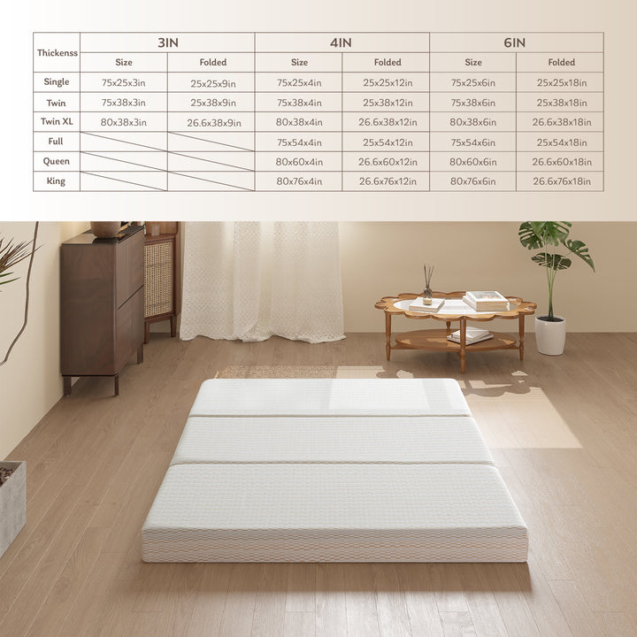 3 Inch Twin Size Tri-Folding Memory Foam Mattress, Portable Guest Bed in a Box