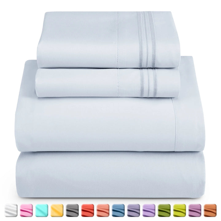 King Sheets Set, 1800 Series Deep Pocket 4 Piece, Luxury Soft Microfiber Bed Sheets Set, Ice Blue