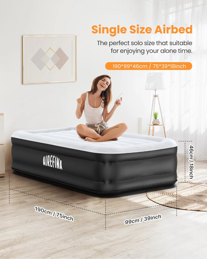 Twin Air Mattress with Built-In Pump, Inflatable Airbed Quick Self-Inflation/Deflation in 2 Mins, 550Lb MAX