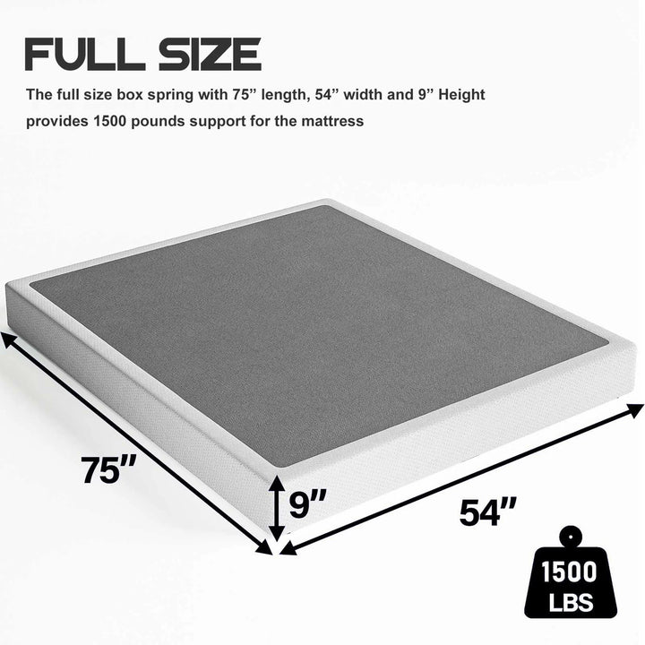 9 Inch Full Size Box Spring, Full Box Spring Only, Metal Box Spring Full with Fabric Cover, Sturdy Mattress Foundation, Noise Free, Non-Slip, Easy Assembly