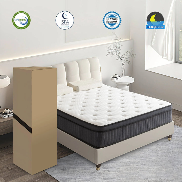 Queen Mattress, 10 Inch Memory Foam Mattress in a Box, Individual Pocket Spring Mattress with Motion Isolation and Pressure Relief, Medium Firm, Certipur-Us