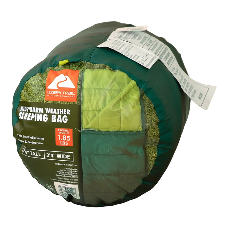 50F YOUTH WARM WEATHER RECTANGULAR SLEEPING BAG - Dark Green/Light Green