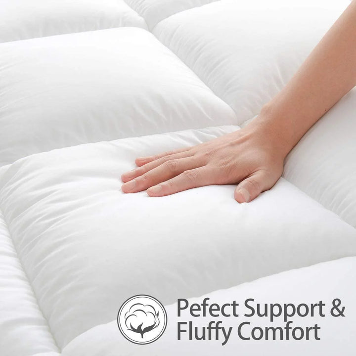 Queen Extra Thick Mattress Topper, 400TC Cotton Pillow Top Protector with 8-21" Deep Pocket 5D Spiral Fiber Padding for Back Pain, Cooling Plush Mattress Pad Cover, White