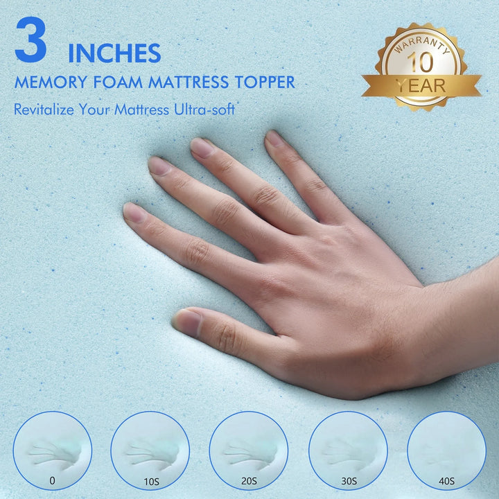 3 Inch Gel Memory Foam Mattress Topper for Pressure Relief, Soft Mattress Topper for Cooling Sleep, Non-Slip Design with Removable & Washable Cover, Certipur-Us Certified - Queen