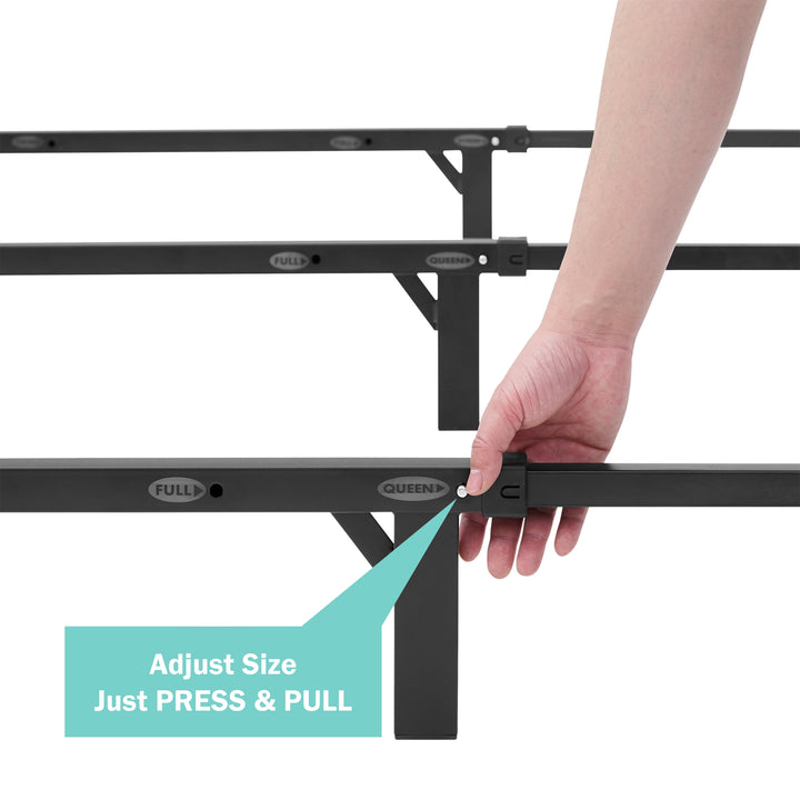 7" Adjustable Metal Bed Frame, Black, Adjusts Twin - Queen, Box Spring Required