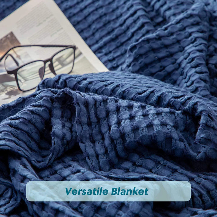 Twin XL Cooling Cotton Waffle Blanket, Rayon Derived from Bamboo Blanket ,Navy, 66X90 Inches