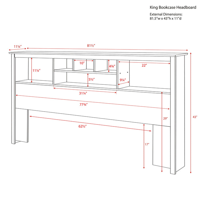 King Size Bed Headboard: Stylish Espresso King Headboard with Bookcase for King Size Beds, Freestanding (81.5" W X 43" H X 11" D) - ESH-8445