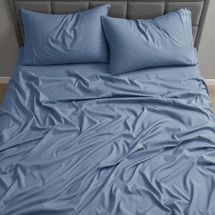 Bed Sheets Set, 1800 Series Deep Pocket 4 Piece Bed Sheet Set, Microfiber - Twin, Blue Heaven