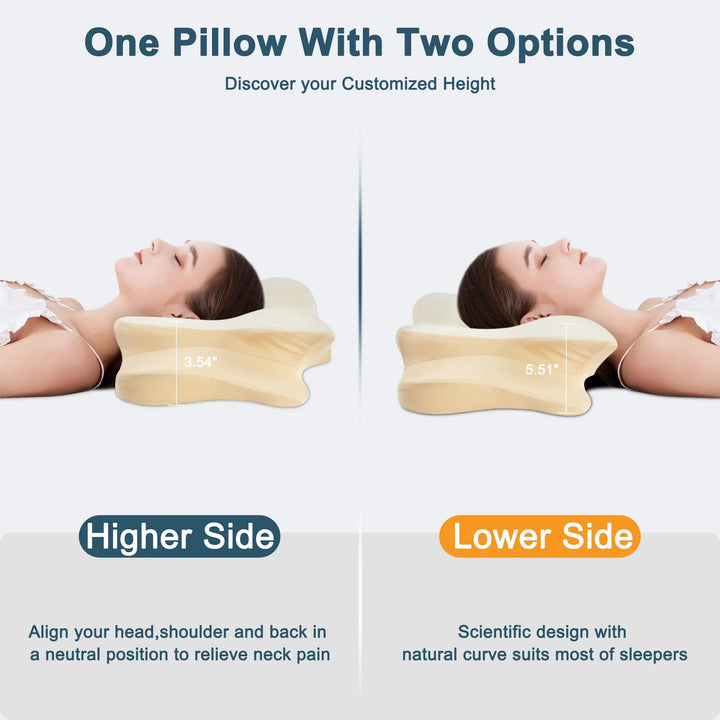 Cervical Pillow for Neck Pain Relief,Contour Memory Foam Pillow,Ergonomic Orthopedic Neck Support Pillow for Side,Back and Stomach Sleepers with Pillowcase Queen Size 24.8"X14.9"X5.5" Skin