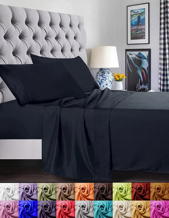 Breathable & Cooling Sheets - Hotel Luxury Bed Sheets - Extra Soft - Deep Pockets - Easy Fit - 4 Piece Set - King Black