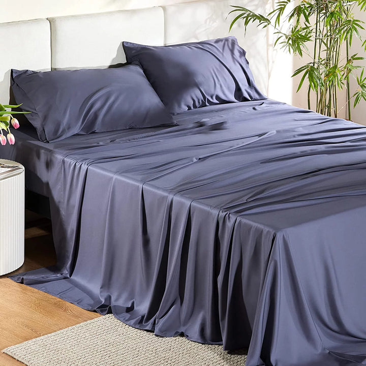 Queen Cooling Bed Sheets Set, Rayon Made from Bamboo, Hotel Luxury Silky Breathable Bedding Sheets & Pillowcases, Grey