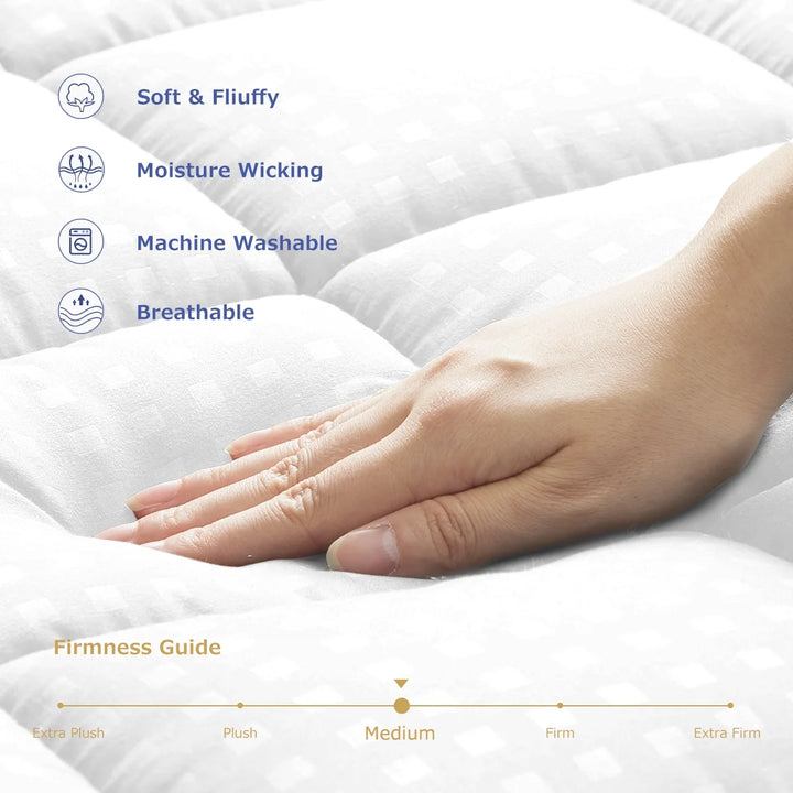 Quilted Fitted Queen Mattress Pad Pillow Top Mattress Cover Cooling Breathable Fluffy Soft Mattress Protector Top 8-21" Deep Pocket Cooling Mattress Topper, White