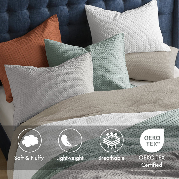 Textured Waffle like Full/Queen Comforter Sets 3 Piece Bedding with Pillow Shams Sage Green