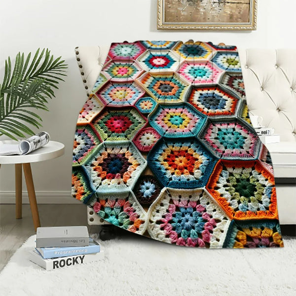 Handmade Granny Square Crochet Throw Blanket Sweater Style,Crochet Quilt,Multicolor Boho Travel Accent Throw for Sofa Comforter Couch Bed Recliner Living Room Bedroom Decor 59" X39"(Black)