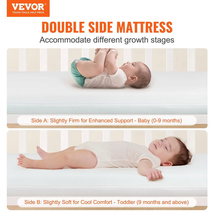 Crib Mattress 3“ Two-Sided Portable Waterproof Fiber Breathable Toddler Foam Mattress 24 X 38 X 3.1 Inch