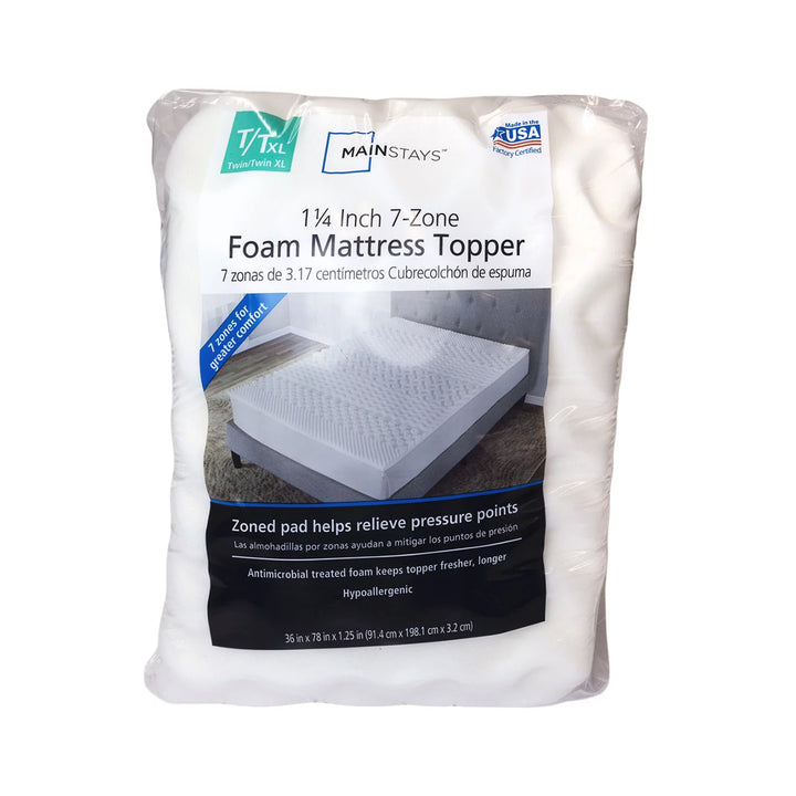 1.25" 7-Zone Foam Mattress Topper, Twin/Twin-Xl