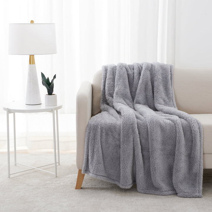 Cozy Plush Throw Blanket, Soft Silver, Standard Throw