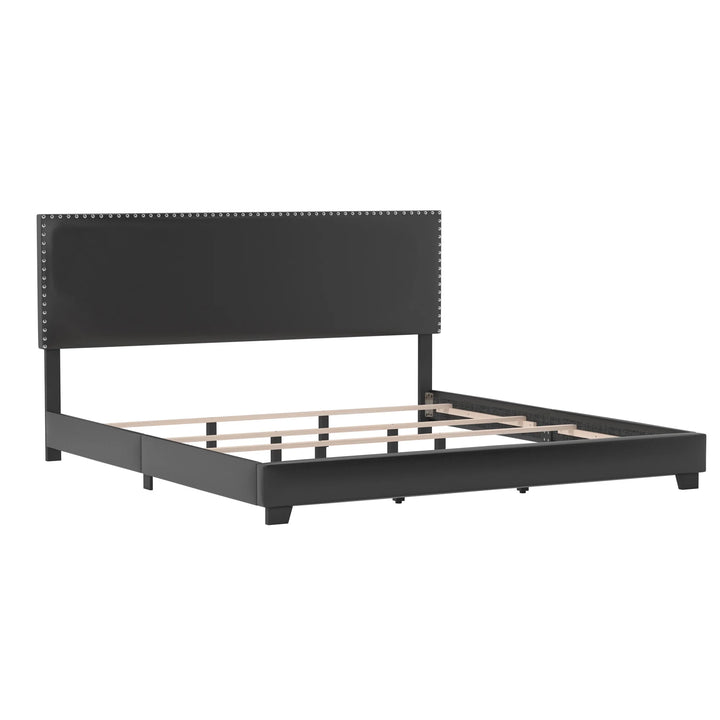 Willow Nailhead Trim Upholstered King Bed, Black Faux Leather