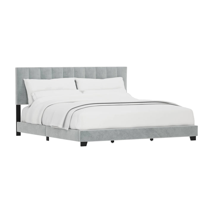 Reece Channel Stitched Upholstered King Bed, Platinum Grey, by  Living Essentials