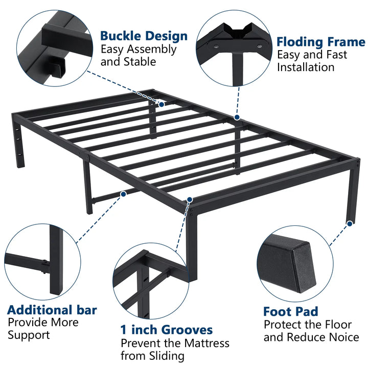 Twin Bed Frame No Box Spring Needed 14 Inch Heavy Duty Metal Platform Bed Frame Twin Size anti Slip Support Easy Lock Assembly, Black