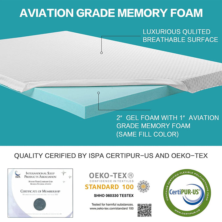 3 Inch Gel Memory Foam Mattress Topper Queen Size, Mattress Pad Cover for Pressure Relief, Bed Topper with Removable Rayon Made from Cotton Cover, Soft & Breathable, White