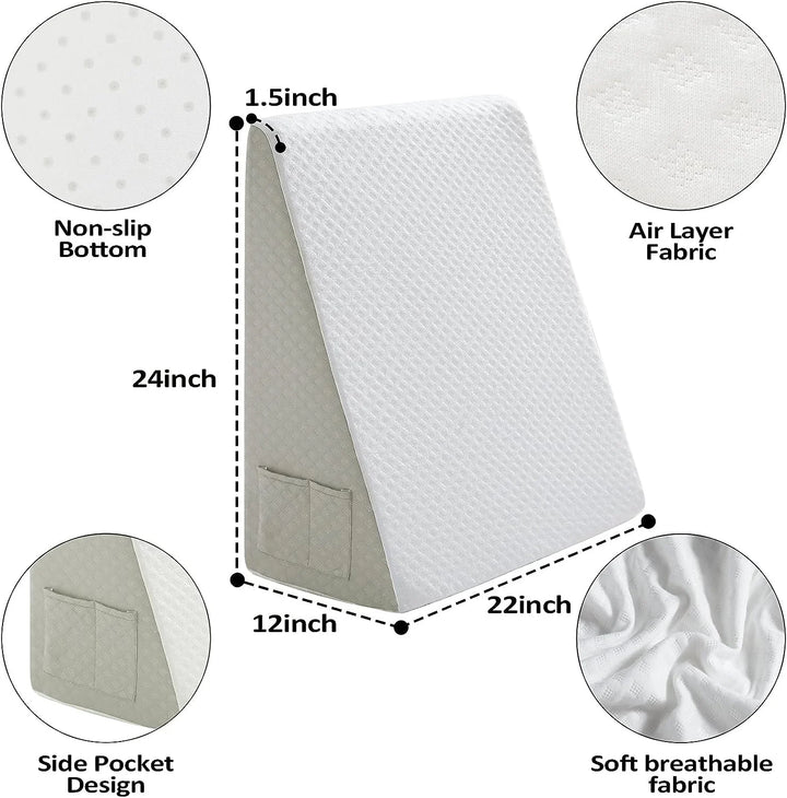 Bed Wedge Pillow for Headboard, 12" Support Foam Wedge Pillow for Bed after Surgery, Bed Wedge Pillow for Sleeping and Acid Reflux.