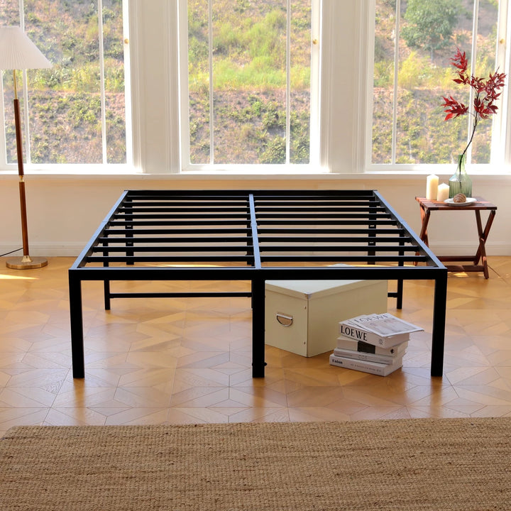 Full Size Bed Frame 18 Inch Heavy Duty Platform Metal Bed Frame Full with Attach Headboard Hole anti Slip Support Mattress Foundation