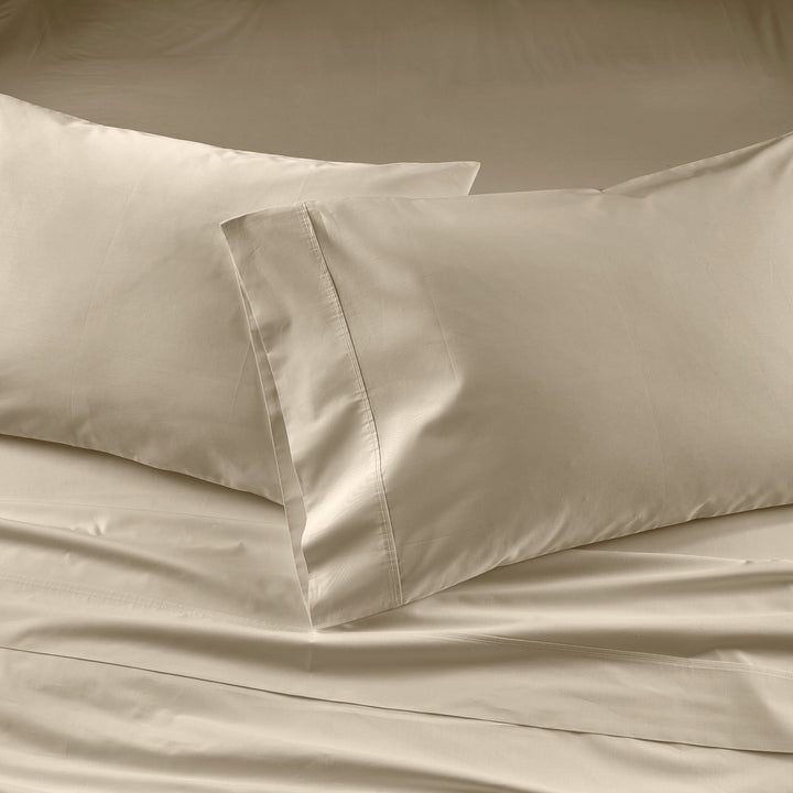 Cool & Crisp 4-Piece 300 Thread Count Almond Biscuit Cotton Percale Sheet Set, Queen