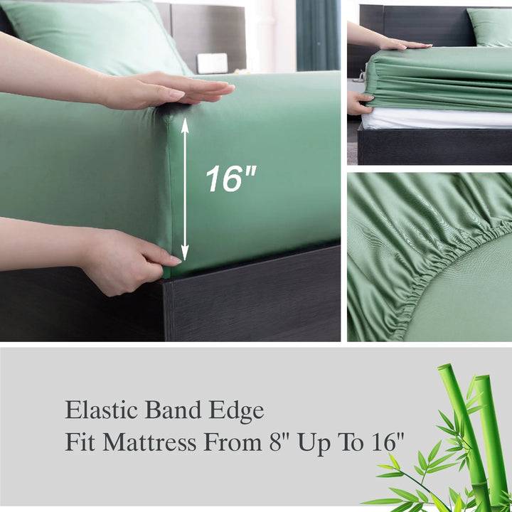 Luxury Bamboo Rayon Sheets Full Size for Adult 4 Pcs,Cool&Soft,16" Deep Pocket, Green