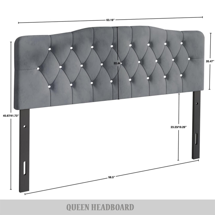 Upholstered Tufted Headboard, Light Grey Velvet, Queen