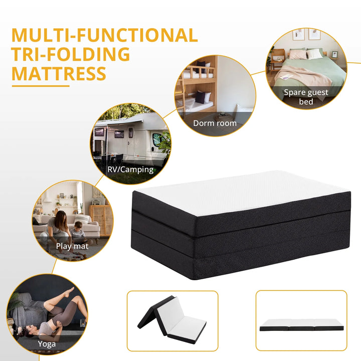 4 Inches Folding Twin Size Memory Foam Mattress with Cover,Tri-Fold Portable Mattress Topper for Guest Bed,Camping