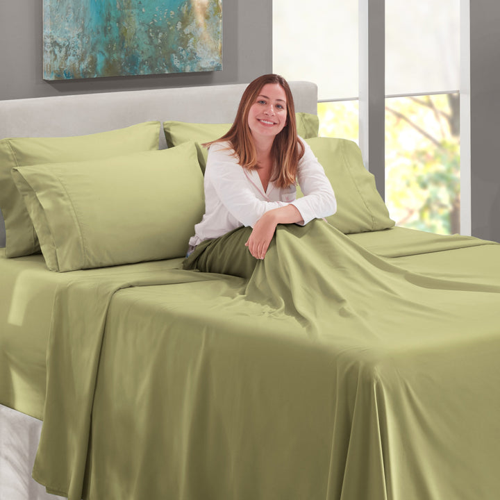 Hotel Luxury Soft Microfiber Extra Deep Pocket 6 Piece Bed Sheets Set, Fits 18"-24", California King, Sage Green