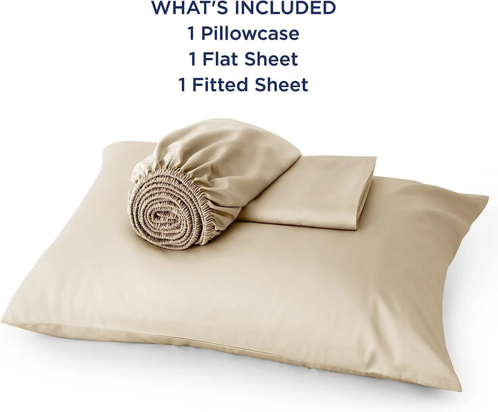 Twin Cooling Bed Sheets Set, Rayon Derived from Bamboo, Hotel Luxury Silky Breathable Bedding Sheets & Pillowcases, Beige