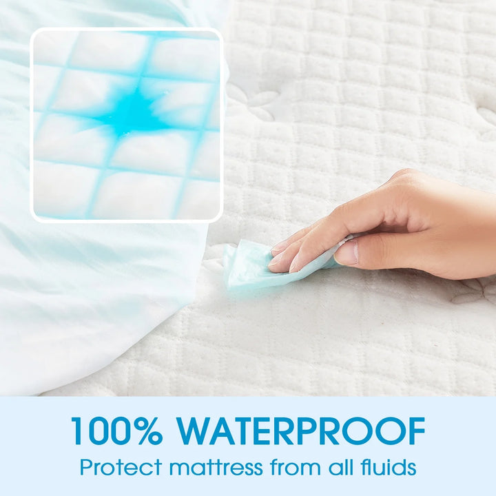 Queen Size Waterproof Mattress Protector, Breathable Noiseless Fitted Sheet Mattress Pad up to 21" Deep Pocket Mattress Cover, White