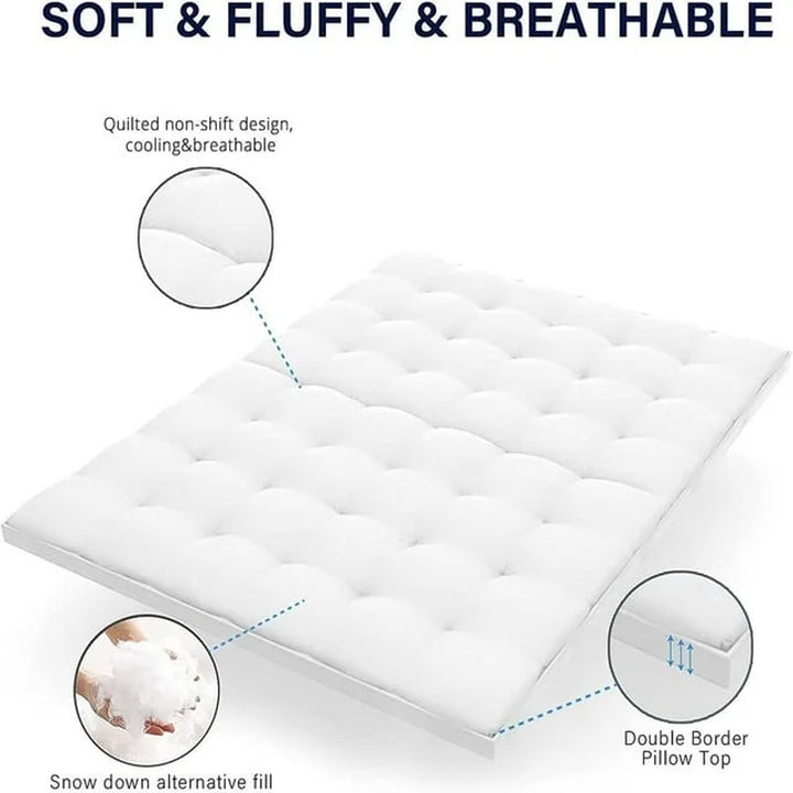 Extra Thick Mattress Topper , 2-Inch Cooling Gel Swirl Supportive Memory Foam Mattress Pads Topper White - Queen Size 60" X 80"