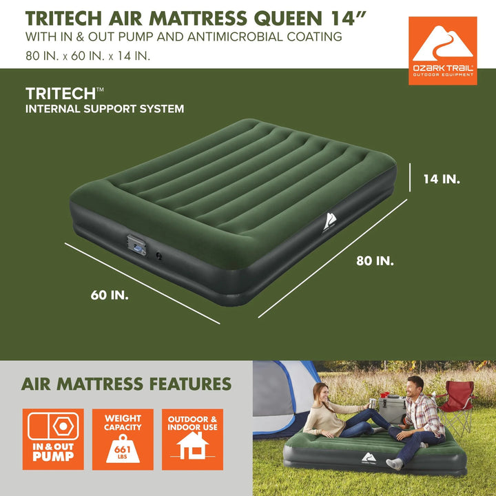 Tritech Airbed Queen 14 Inch with in & Out Pump and Antimicrobial Coating