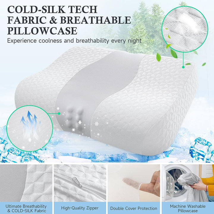 Cervical Pillows, Adjustable Memory Foam for Neck and Shoulder Pain Relief, Cooling Comfort for Side/Back Sleepers