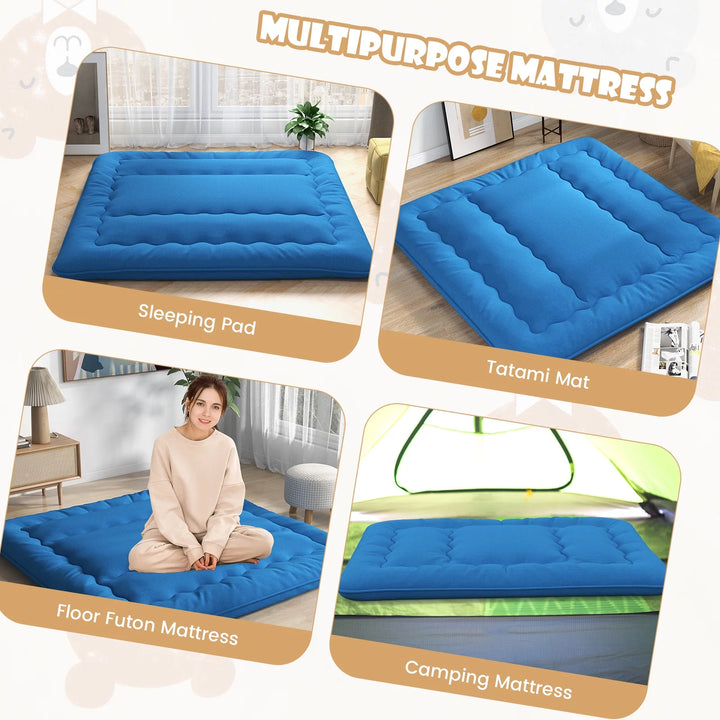 King Futon Mattress Japanese Floor Sleeping Pad Washable Cover Carry Bag Blue