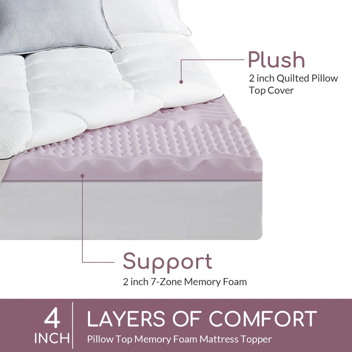 Queen Size Memory Foam Mattress Topper,4 Inch Mattress Topper for Pressure Relief,Comfortable Sleep