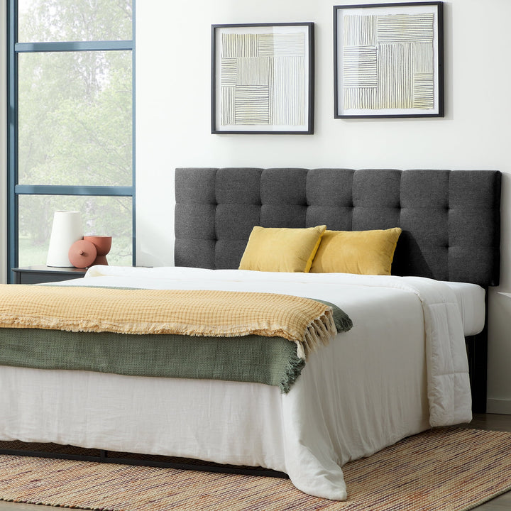 Eugene Square Tufted Upholstered Headboard, King/Cal King, Charcoal