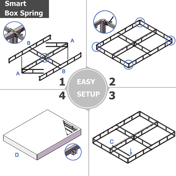 King Box Spring 9 Inch High Profile Strong Metal Frame Mattress Foundation, Quiet Noise-Free,Easy Assembly, 3000Lbs Max Weight Capacity